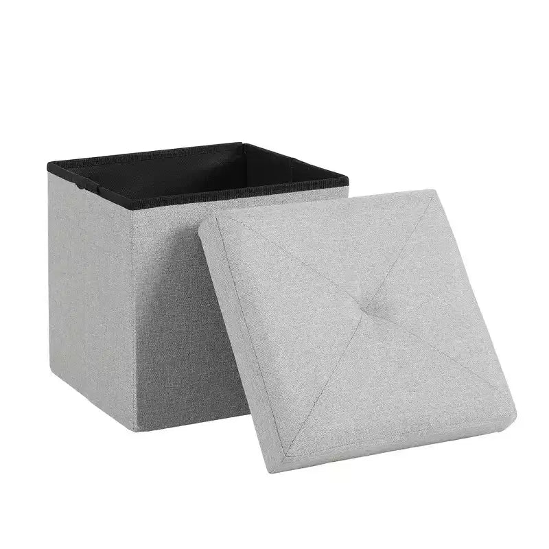 VECELO Banc de Rangement Pliant 46/30/15/11.8, Coffre de Rangement, Tabouret Repose-Pieds en Tissu de Lin, Poufs de Rangement, Pouf de Rangement Pliant