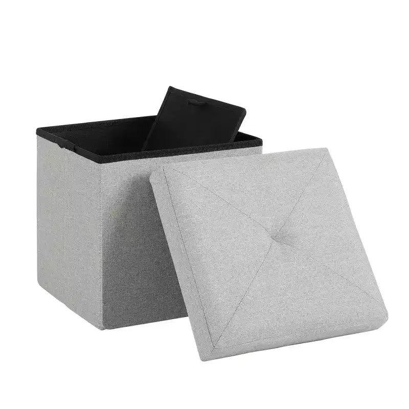 VECELO Banc de Rangement Pliant 46/30/15/11.8, Coffre de Rangement, Tabouret Repose-Pieds en Tissu de Lin, Poufs de Rangement, Pouf de Rangement Pliant