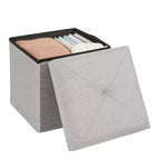 VECELO Banc de Rangement Pliant 46/30/15/11.8, Coffre de Rangement, Tabouret Repose-Pieds en Tissu de Lin, Poufs de Rangement, Pouf de Rangement Pliant