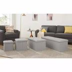VECELO Banc de Rangement Pliant 46/30/15/11.8, Coffre de Rangement, Tabouret Repose-Pieds en Tissu de Lin, Poufs de Rangement, Pouf de Rangement Pliant