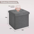VECELO Banc de Rangement Pliant 46/30/15/11.8, Coffre de Rangement, Tabouret Repose-Pieds en Tissu de Lin, Poufs de Rangement, Pouf de Rangement Pliant