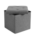 VECELO Banc de Rangement Pliant 46/30/15/11.8, Coffre de Rangement, Tabouret Repose-Pieds en Tissu de Lin, Poufs de Rangement, Pouf de Rangement Pliant