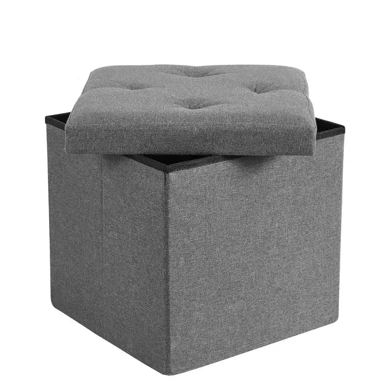 VECELO Banc de Rangement Pliant 46/30/15/11.8, Coffre de Rangement, Tabouret Repose-Pieds en Tissu de Lin, Poufs de Rangement, Pouf de Rangement Pliant
