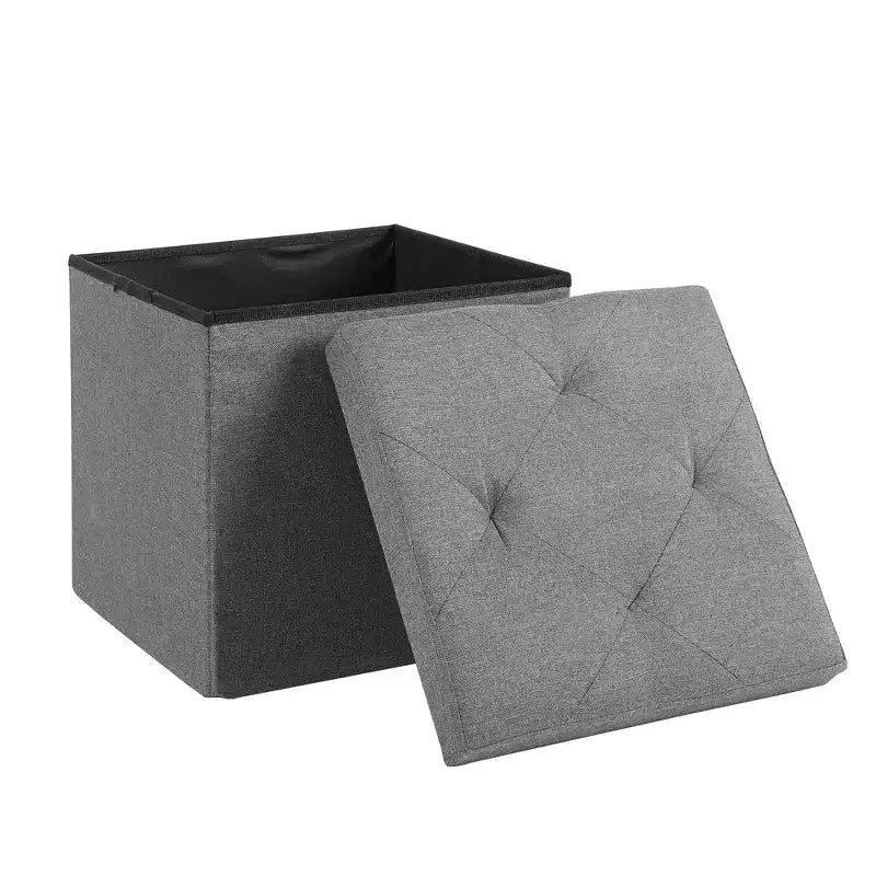VECELO Banc de Rangement Pliant 46/30/15/11.8, Coffre de Rangement, Tabouret Repose-Pieds en Tissu de Lin, Poufs de Rangement, Pouf de Rangement Pliant