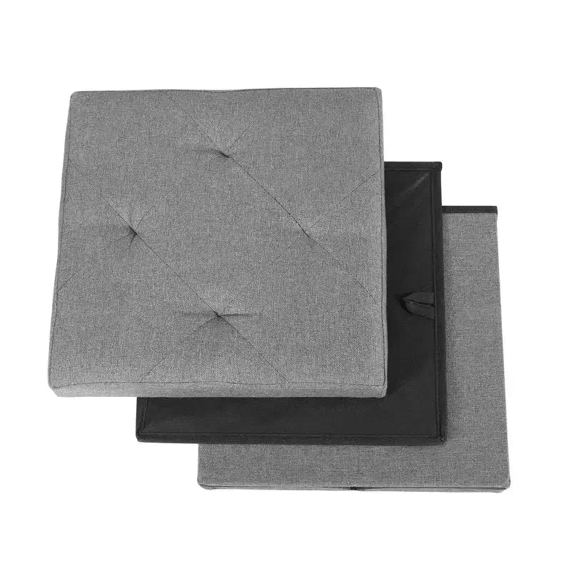 VECELO Banc de Rangement Pliant 46/30/15/11.8, Coffre de Rangement, Tabouret Repose-Pieds en Tissu de Lin, Poufs de Rangement, Pouf de Rangement Pliant