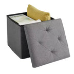 VECELO Banc de Rangement Pliant 46/30/15/11.8, Coffre de Rangement, Tabouret Repose-Pieds en Tissu de Lin, Poufs de Rangement, Pouf de Rangement Pliant