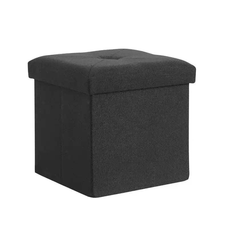 VECELO Banc de Rangement Pliant 46/30/15/11.8, Coffre de Rangement, Tabouret Repose-Pieds en Tissu de Lin, Poufs de Rangement, Pouf de Rangement Pliant