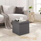 VECELO Banc de Rangement Pliant 46/30/15/11.8, Coffre de Rangement, Tabouret Repose-Pieds en Tissu de Lin, Poufs de Rangement, Pouf de Rangement Pliant