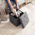 VECELO Banc de Rangement Pliant 46/30/15/11.8, Coffre de Rangement, Tabouret Repose-Pieds en Tissu de Lin, Poufs de Rangement, Pouf de Rangement Pliant