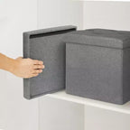 VECELO Banc de Rangement Pliant 46/30/15/11.8, Coffre de Rangement, Tabouret Repose-Pieds en Tissu de Lin, Poufs de Rangement, Pouf de Rangement Pliant