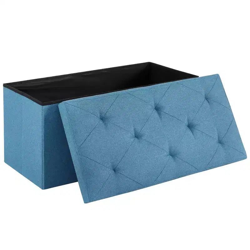 VECELO Banc de Rangement Pliant 46/30/15/11.8, Coffre de Rangement, Tabouret Repose-Pieds en Tissu de Lin, Poufs de Rangement, Pouf de Rangement Pliant