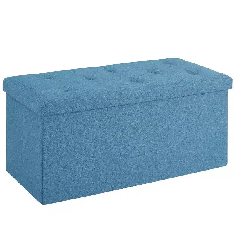 VECELO Banc de Rangement Pliant 46/30/15/11.8, Coffre de Rangement, Tabouret Repose-Pieds en Tissu de Lin, Poufs de Rangement, Pouf de Rangement Pliant
