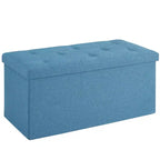 VECELO Banc de Rangement Pliant 46/30/15/11.8, Coffre de Rangement, Tabouret Repose-Pieds en Tissu de Lin, Poufs de Rangement, Pouf de Rangement Pliant