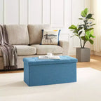 VECELO Banc de Rangement Pliant 46/30/15/11.8, Coffre de Rangement, Tabouret Repose-Pieds en Tissu de Lin, Poufs de Rangement, Pouf de Rangement Pliant