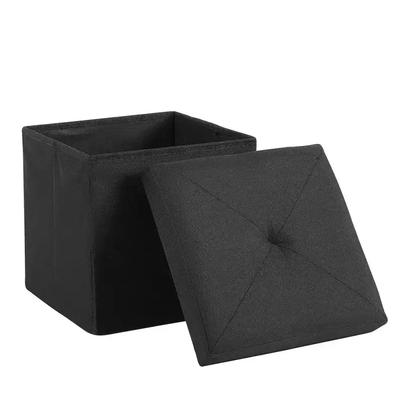 VECELO Banc de Rangement Pliant 46/30/15/11.8, Coffre de Rangement, Tabouret Repose-Pieds en Tissu de Lin, Poufs de Rangement, Pouf de Rangement Pliant