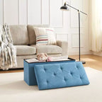 VECELO Banc de Rangement Pliant 46/30/15/11.8, Coffre de Rangement, Tabouret Repose-Pieds en Tissu de Lin, Poufs de Rangement, Pouf de Rangement Pliant