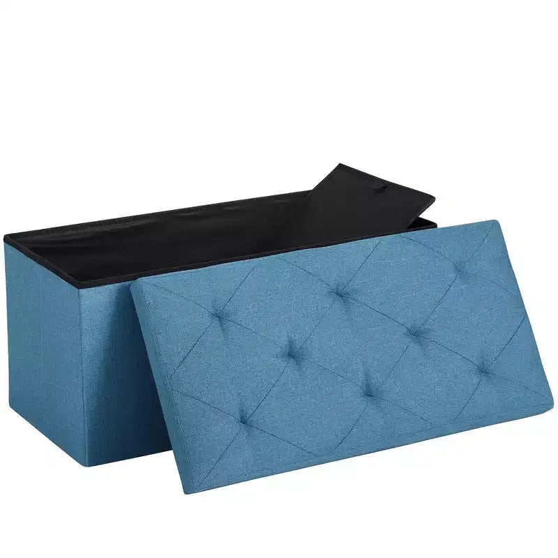 VECELO Banc de Rangement Pliant 46/30/15/11.8, Coffre de Rangement, Tabouret Repose-Pieds en Tissu de Lin, Poufs de Rangement, Pouf de Rangement Pliant