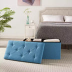 VECELO Banc de Rangement Pliant 46/30/15/11.8, Coffre de Rangement, Tabouret Repose-Pieds en Tissu de Lin, Poufs de Rangement, Pouf de Rangement Pliant