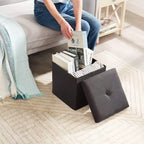 VECELO Banc de Rangement Pliant 46/30/15/11.8, Coffre de Rangement, Tabouret Repose-Pieds en Tissu de Lin, Poufs de Rangement, Pouf de Rangement Pliant