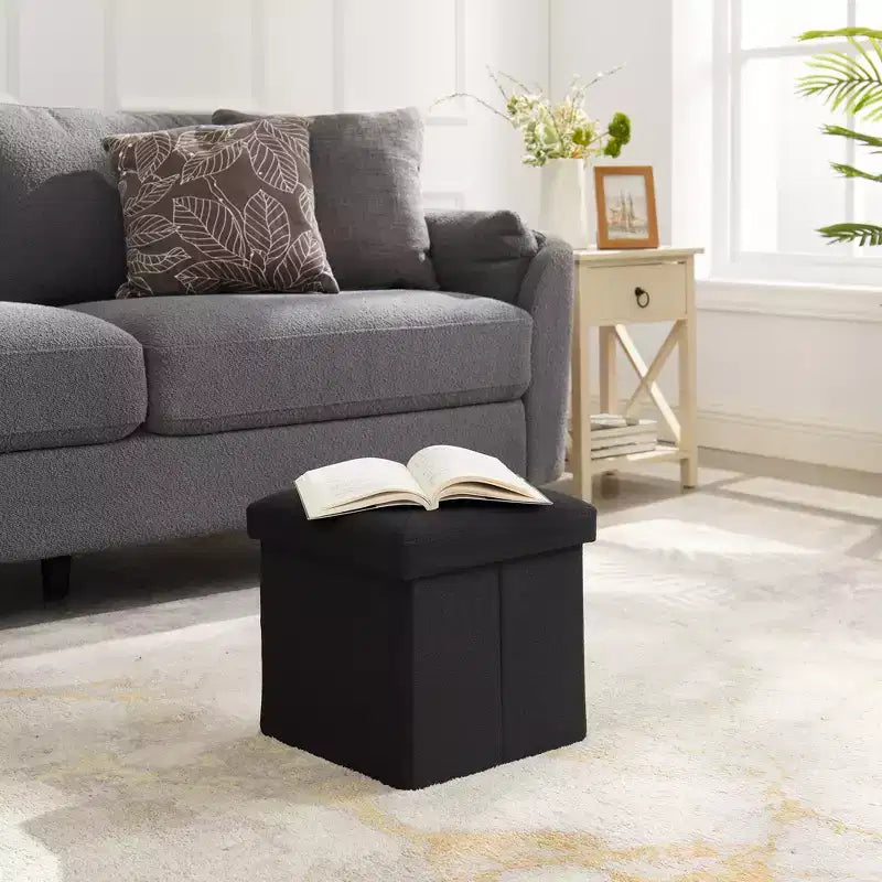 VECELO Banc de Rangement Pliant 46/30/15/11.8, Coffre de Rangement, Tabouret Repose-Pieds en Tissu de Lin, Poufs de Rangement, Pouf de Rangement Pliant