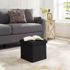 VECELO Banc de Rangement Pliant 46/30/15/11.8, Coffre de Rangement, Tabouret Repose-Pieds en Tissu de Lin, Poufs de Rangement, Pouf de Rangement Pliant