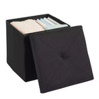 VECELO Banc de Rangement Pliant 46/30/15/11.8, Coffre de Rangement, Tabouret Repose-Pieds en Tissu de Lin, Poufs de Rangement, Pouf de Rangement Pliant