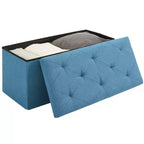 VECELO Banc de Rangement Pliant 46/30/15/11.8, Coffre de Rangement, Tabouret Repose-Pieds en Tissu de Lin, Poufs de Rangement, Pouf de Rangement Pliant