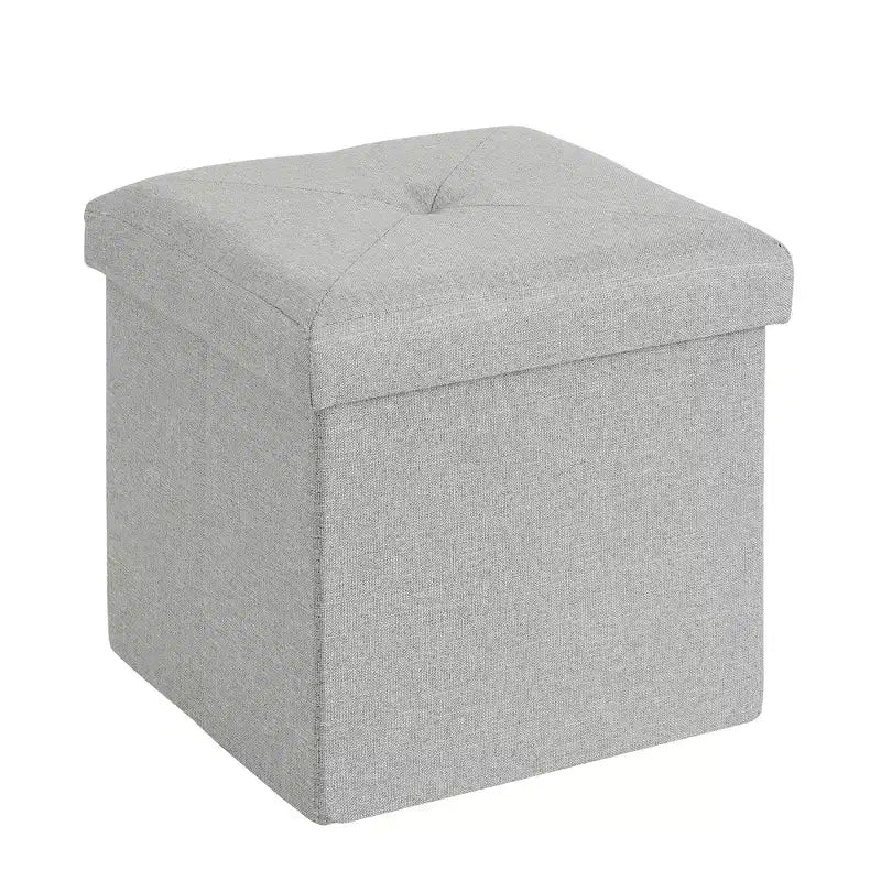 VECELO Banc de Rangement Pliant 46/30/15/11.8, Coffre de Rangement, Tabouret Repose-Pieds en Tissu de Lin, Poufs de Rangement, Pouf de Rangement Pliant