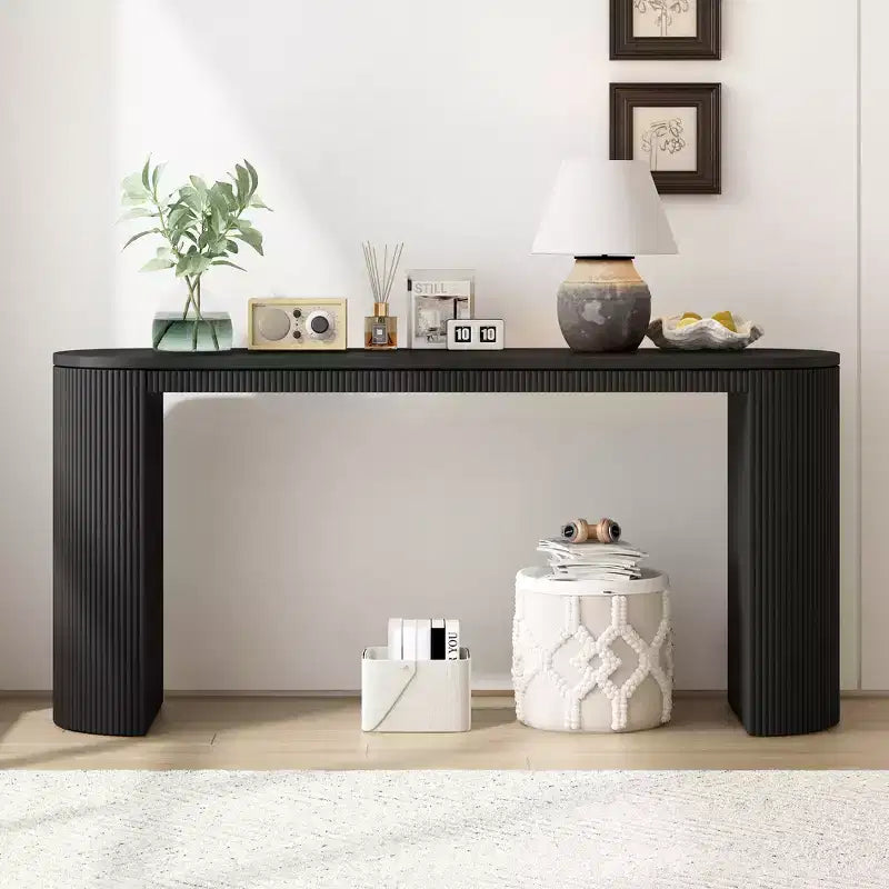 Console de table courbée Whisen avec un design unique à rayures verticales pour le salon, le bureau et l'entrée
