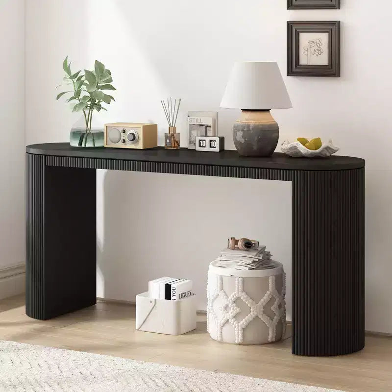 Whisen Curved Design Console Table with Unique Vertical Stripe Design for Living Room, Study and Entryway