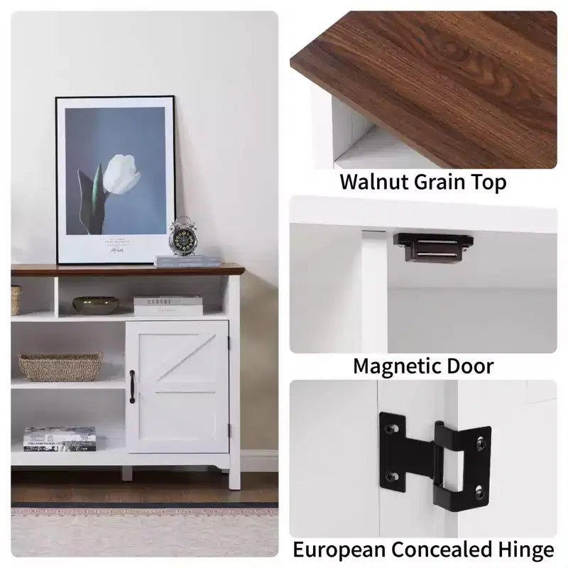 Buffet de ferme avec portes battantes de style grange, grand meuble de rangement de cuisine de 147 cm avec étagères réglables