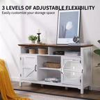 Buffet de ferme avec portes battantes de style grange, grand meuble de rangement de cuisine de 147 cm avec étagères réglables