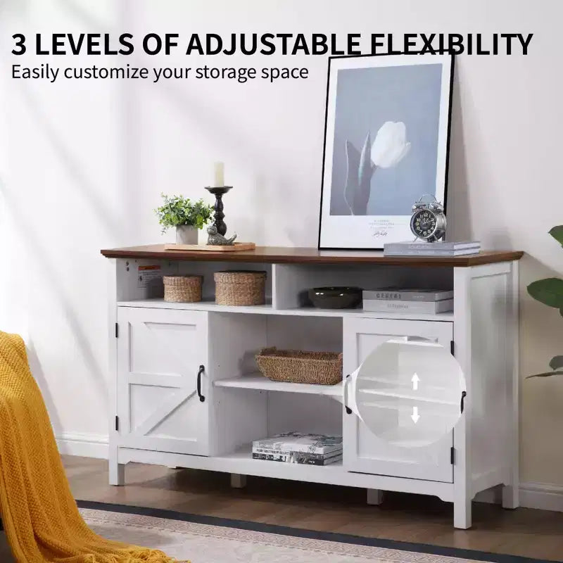 Buffet de ferme avec portes battantes de style grange, grand meuble de rangement de cuisine de 147 cm avec étagères réglables
