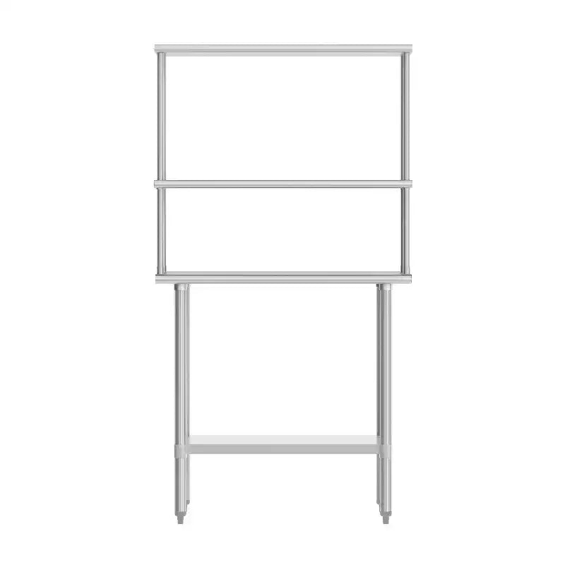 Table de préparation et de travail portable Flash Furniture Rawcliffe avec étagère supérieure en acier inoxydable de calibre 18, double sur-étagère et étagère inférieure en acier galvanisé