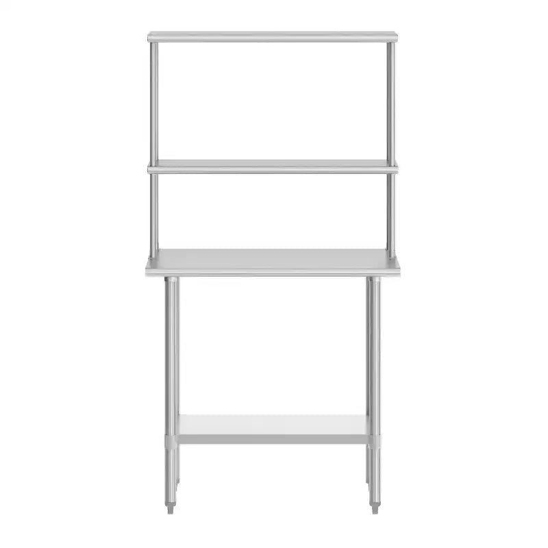 Table de préparation et de travail portable Flash Furniture Rawcliffe avec étagère supérieure en acier inoxydable de calibre 18, double sur-étagère et étagère inférieure en acier galvanisé
