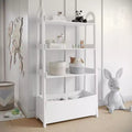 Buzz & Bloom Kids Open-Style Wood Bookshelf with 3 Shelves and Bottom Storage Bin, White