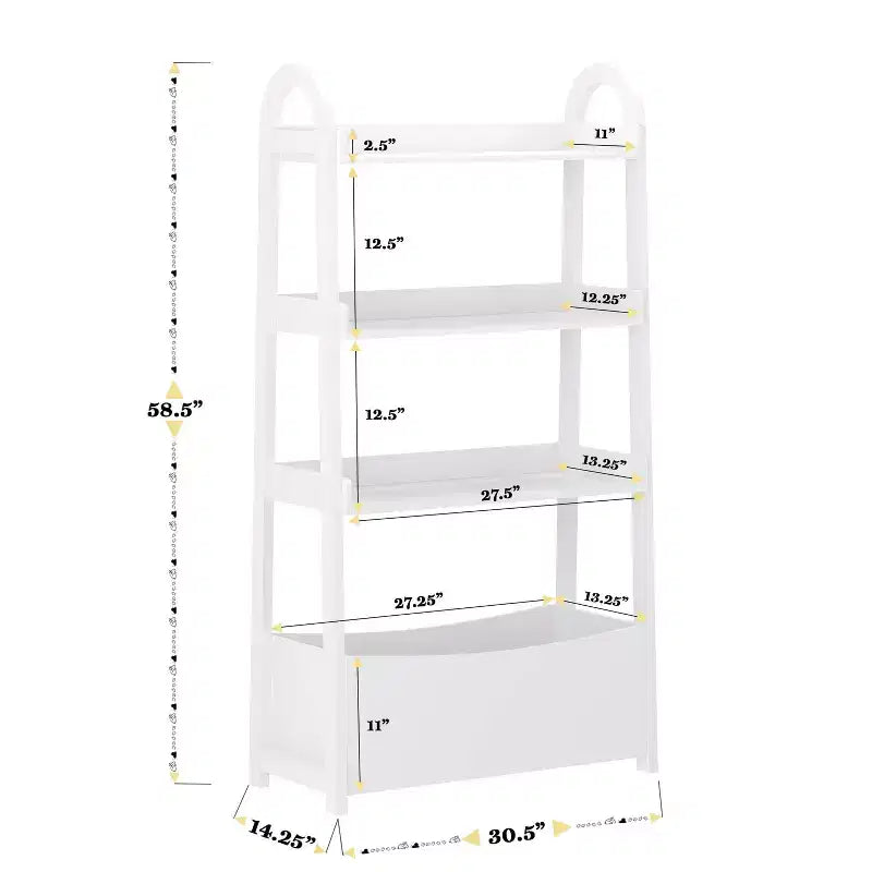 Étagère à livres ouverte Buzz & Bloom pour enfants avec 3 tablettes et bac de rangement inférieur, blanche