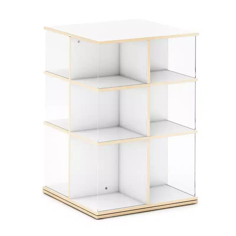 EdQ Présentoir rotatif grand format blanc : Étagère à livres à 3 niveaux pour le rangement en classe, Organisateur de livres avec étagères en acrylique pour l'organisation de l'école à la maison