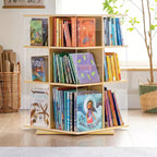 EdQ Rotating Big Book DisplayWhite: 3-Tier Kids Bookshelf for Classroom Storage, Book Organizer with Acrylic Shelves for Homeschool Organization