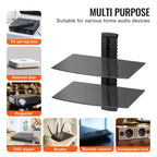 Étagères flottantes en verre VEVOR, supporte jusqu'à 8 kg, support mural TV avec étagère renforcée, centre de divertissement flottant pour lecteurs DVD / PS4 - 2 niveaux