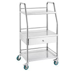 VEVOR Lab Serving Cart, 3 Layers Stainless Steel Utility Rolling Cart, Medical Cart with A Drawer, Dental Utility Cart with Lockable Wheels