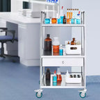 Chariot de service de laboratoire VEVOR, chariot roulant utilitaire à 3 niveaux en acier inoxydable, chariot médical avec tiroir, chariot utilitaire dentaire avec roues verrouillables