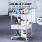 Chariot de service de laboratoire VEVOR, chariot roulant utilitaire à 3 niveaux en acier inoxydable, chariot médical avec tiroir, chariot utilitaire dentaire avec roues verrouillables