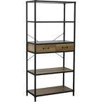 eHemco 5 Tier Rustic Design Bookcase with 2 Drawers, 68.5 Inches, Black Base