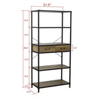 Bibliothèque à 5 étagères au design rustique eHemco avec 2 tiroirs, 174 cm, base noire