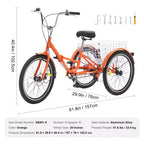 Tricycle pliant VEVOR pour adultes, Tricycles pliants pour adultes 20 pouces, Vélo cruiser à 3 roues léger en alliage d'aluminium avec grand panier arrière