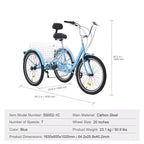 Tricycle adulte VEVOR, Tricycles adultes 7 vitesses, Tricycles à trois roues 20 pouces, Vélo Cruiser en acier au carbone avec panier et siège réglable