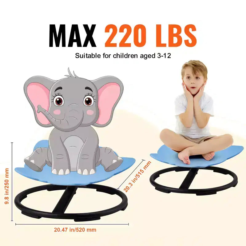 VEVOR Chaise pivotante éléphant pour enfants, capacité 100 kg, chaise tournante à 360°, chaise sensorielle pour enfants autistes avec base en métal antidérapante, bleue