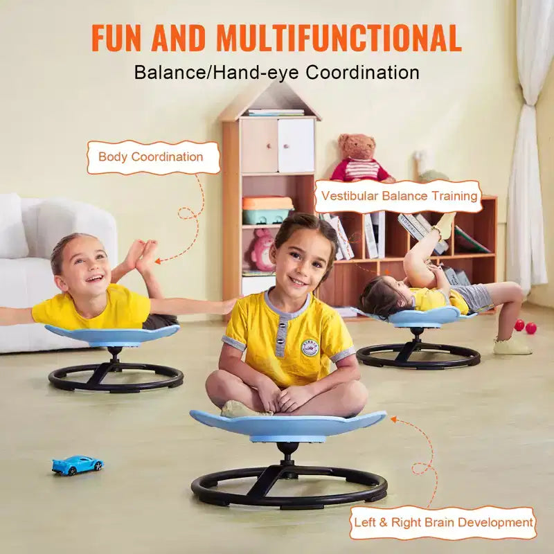 VEVOR Chaise pivotante éléphant pour enfants, capacité 100 kg, chaise tournante à 360°, chaise sensorielle pour enfants autistes avec base en métal antidérapante, bleue