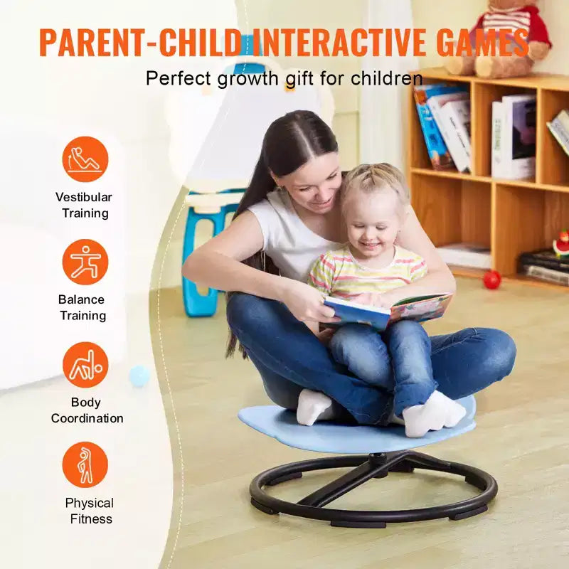 VEVOR Chaise pivotante éléphant pour enfants, capacité 100 kg, chaise tournante à 360°, chaise sensorielle pour enfants autistes avec base en métal antidérapante, bleue